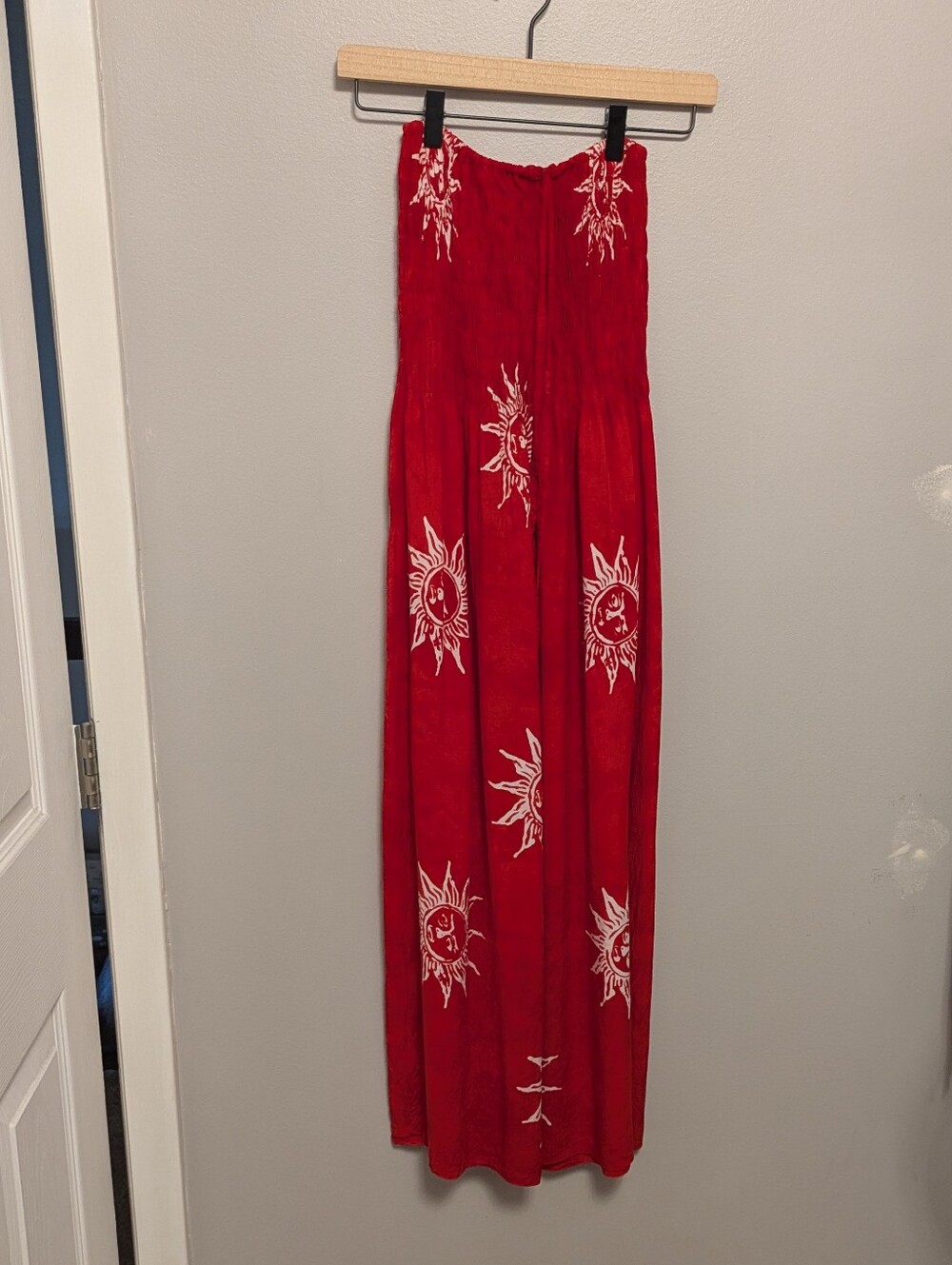 Red Strapless Smocked Swim Coverup